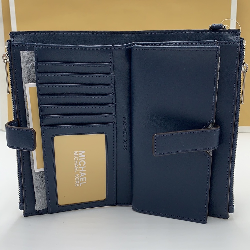 MICHAEL KORS LG DOUBLE ZIP WRISTLET WALLET NAVY MULT Crocodile Leather Snakeskin - Picture 14 of 14